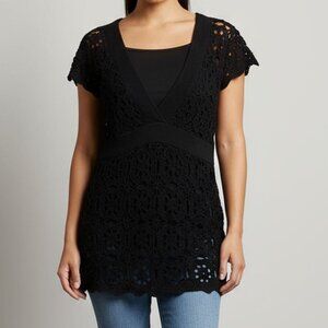 INC International Concepts Black Crochet Tunic Top | Women’s Small